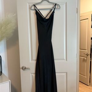 Zara Black Satin Slip Maxi Dress with Cowl Neck